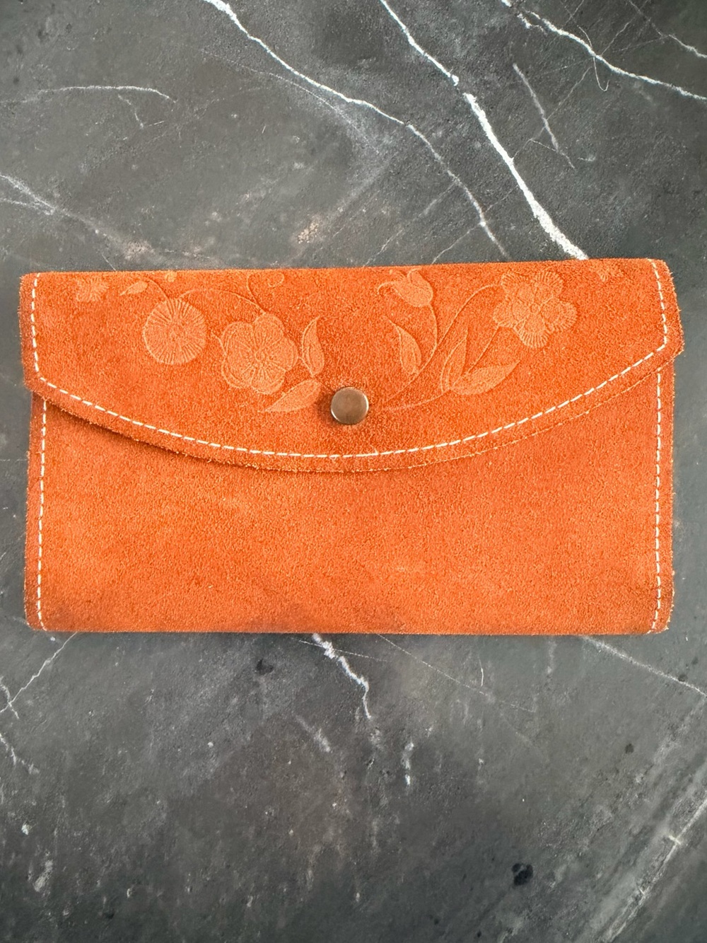 Suede Floral Envelope Wallet - Orange